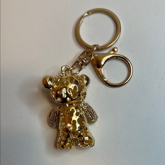 Gold Crystal Teddy Bear Bag Charm or Keychain - Picture 2 of 4